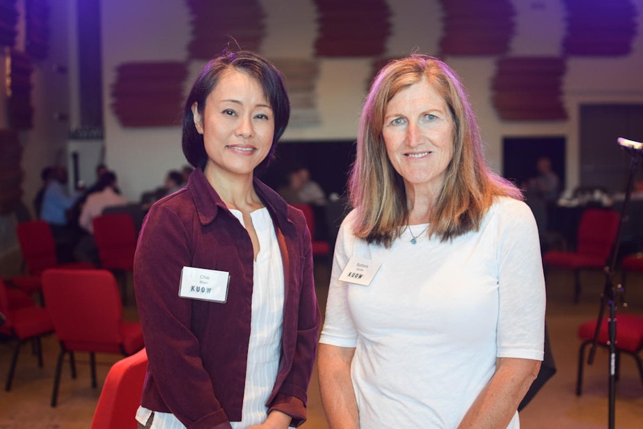 caption: Chie and Barbara at KUOW's Ask an Immigrant event