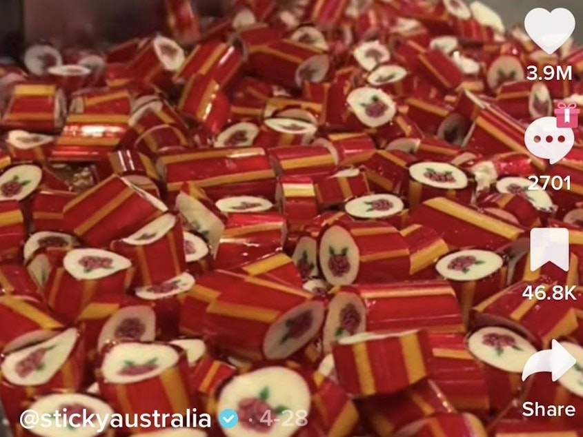 caption: A screenshot of the candy making process from Sticky's Tiktok profile.