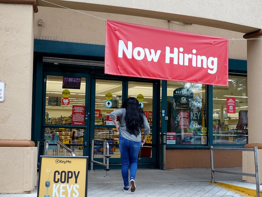 caption: The Bureau of Labor Statistics released data Wednesday that shows continued high job openings.
