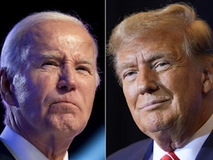 caption: President Joe Biden, left, on Jan. 5, and Republican presidential candidate former President Donald Trump, right, on Jan. 19.