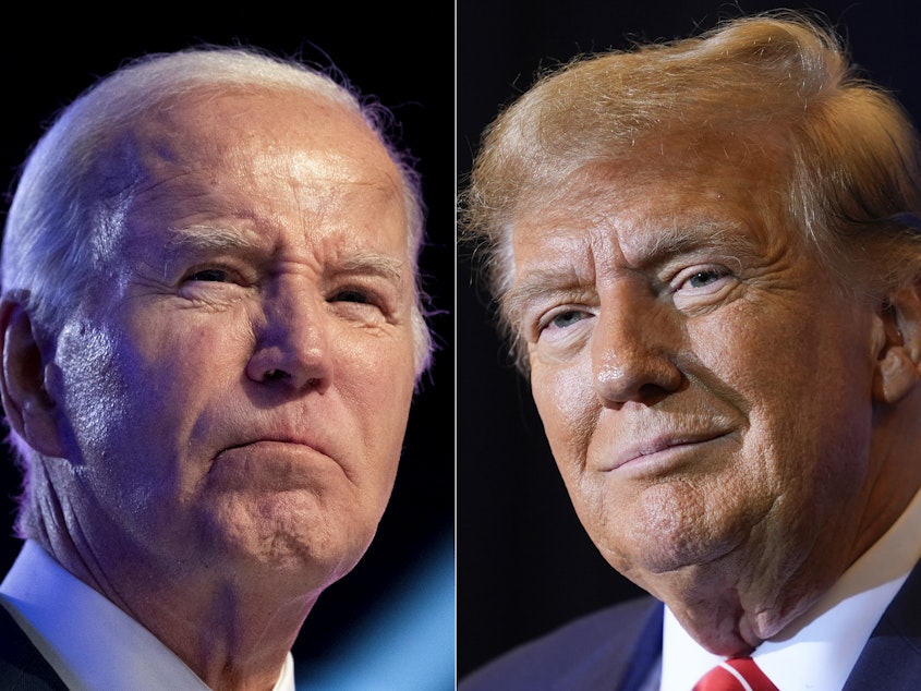 caption: President Joe Biden, left, on Jan. 5, and Republican presidential candidate former President Donald Trump, right, on Jan. 19.