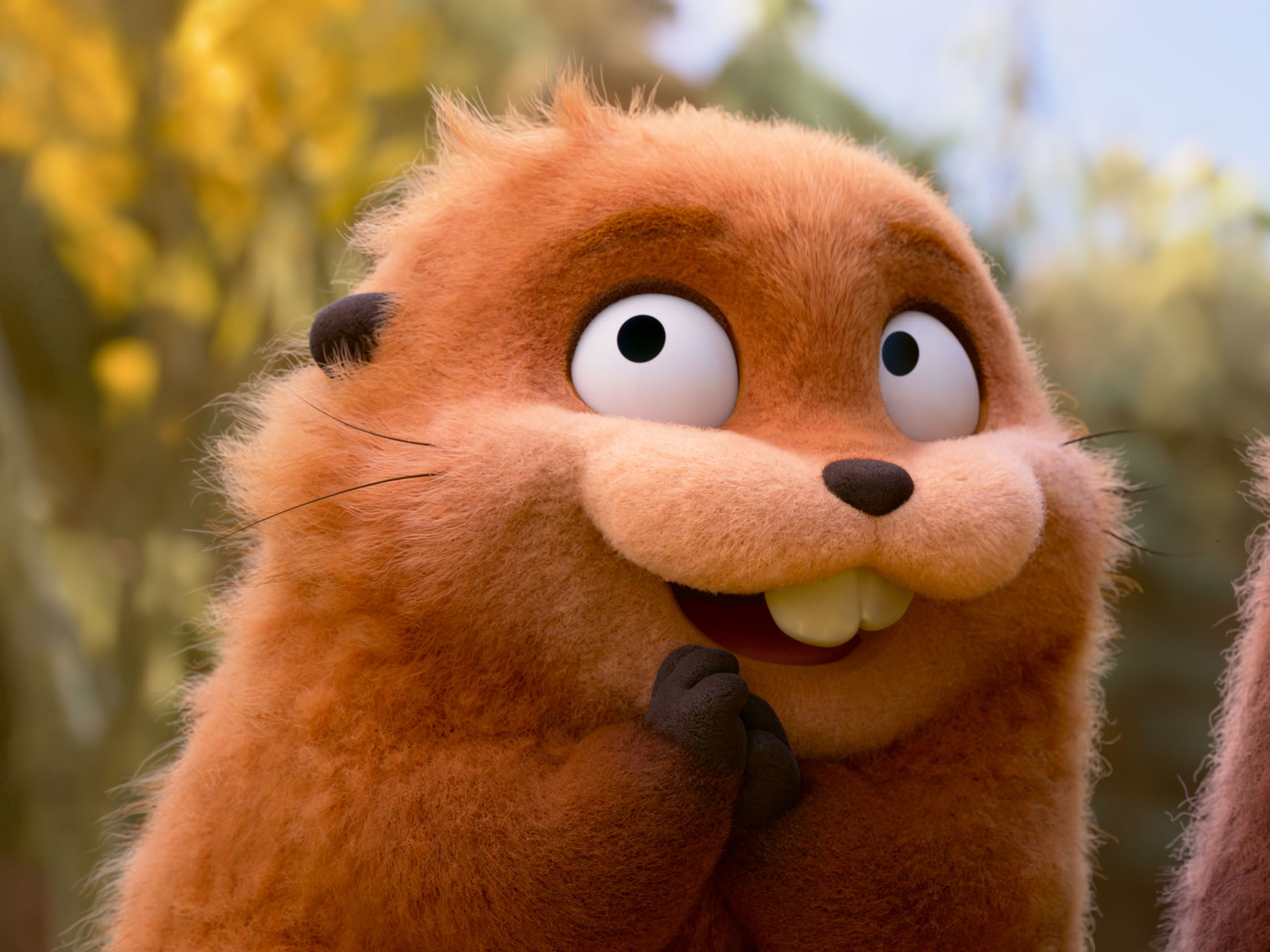 caption: A young environmental activist becomes a beaver and integrates into a forest community in Pixar's <em>Hoppers</em>.