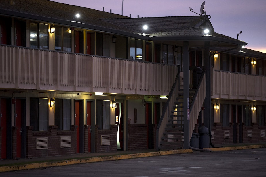 caption: A former Econo Lodge shown on Friday, March 6, 2020, on Central Avenue North in Kent. The motel was chosen as a quarantine site for people with coronavirus. 